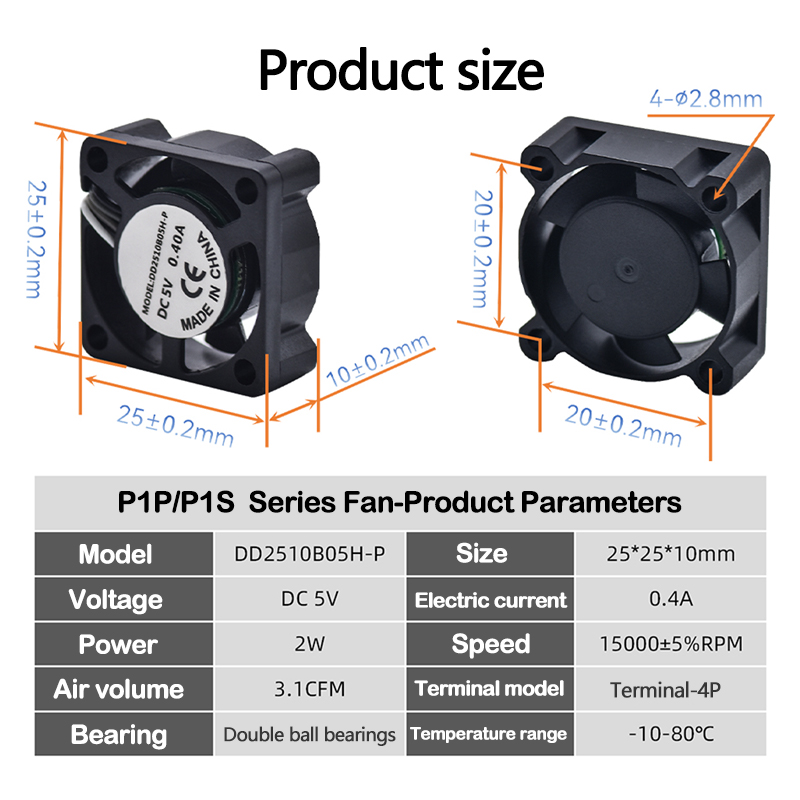 Bambu Lab X1/X1C/P1P/P1S Metal Hotend With Cooling Fan Hardened Brass Copper 0.2/0.4/0.6/0.8mm Nozzle 3D Printer
