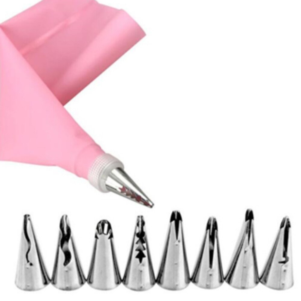 10 Stks/set Wedding Cake Decorating Icing Rvs Russische Nozzles Rok Taart Nozzles Piping Tips Gebak Siliconen Taart Tas: Pink