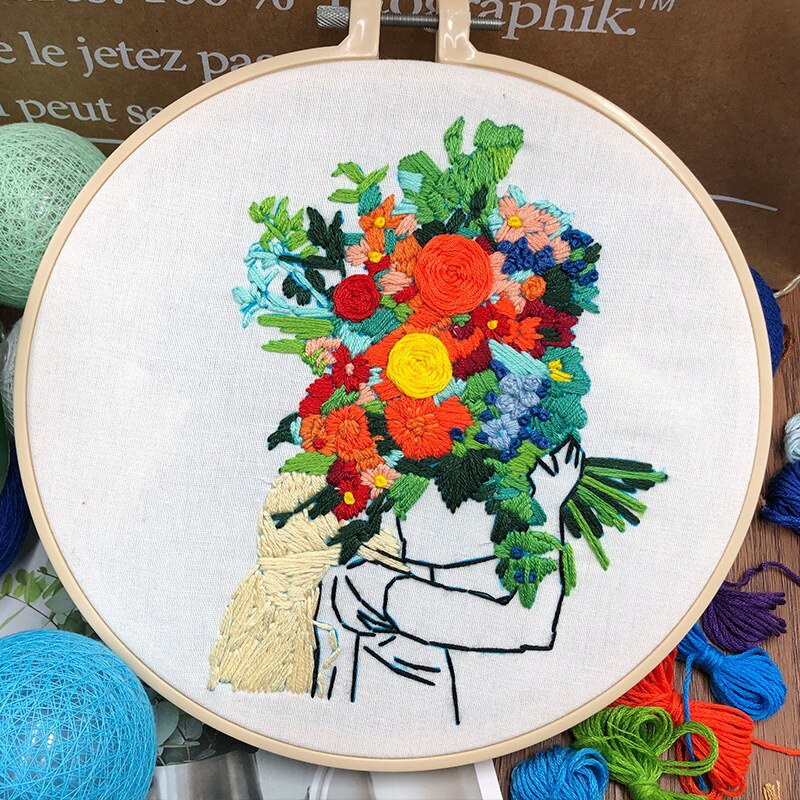 Kit de bordado de flores para mujer moderna, bordado de flores, artesanía de punto de cruz para principiantes, sin aro