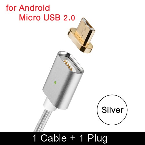 CANDYEIC Micro USB Cabo de Carregamento Para Redmi 6A 5A Cabo Magnética Para Redmi Redmi 4A 3A 2A Magnético Telefone USB cabo de carregamento: Silver Micro Cable / 2 m