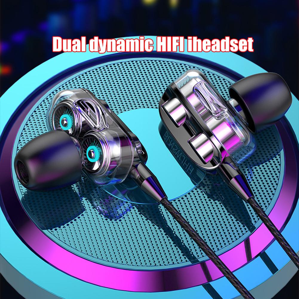 Dual Drive Stereo Wired Earphone Universal In-Ear Heavy Bass Stereo Wired Earphones Sports Gaming Headsets with Mic For Phone