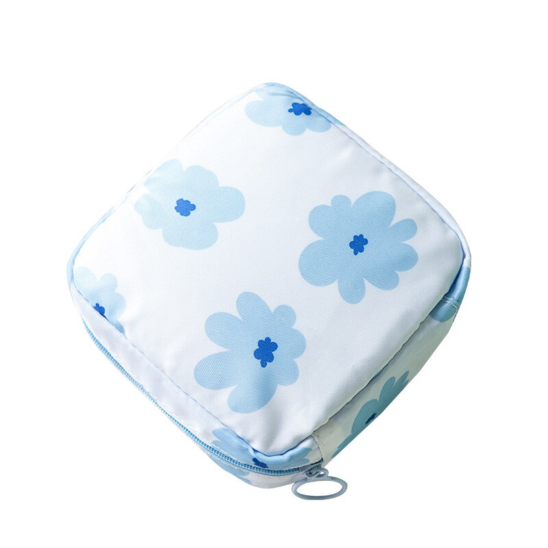 Portatile di grande capacità borsa da viaggio sacchetto di immagazzinaggio del tovagliolo sanitario di stoccaggio cosmetici di trucco del sacchetto dei monili sacchetto di immagazzinaggio del sacchetto rossetto borsa: C Blue flowers