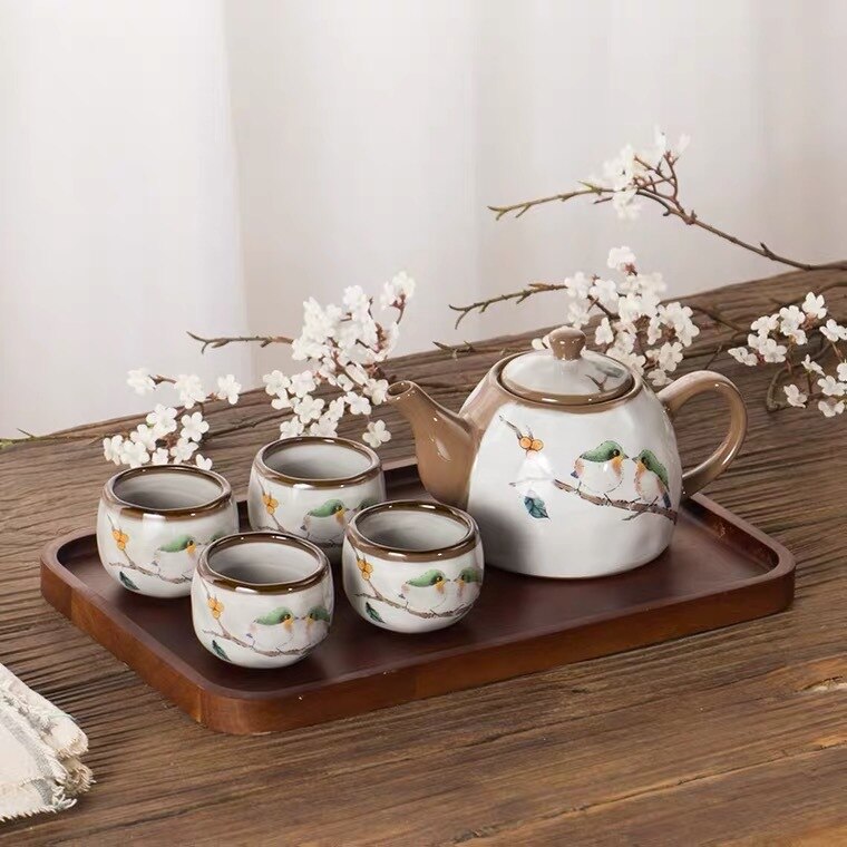 Japanese Style Hand Painted Cute Cat Teapot Ceramic Household Teacup Porcelain Office Kettle Kung Fu Drinkware Tea Set