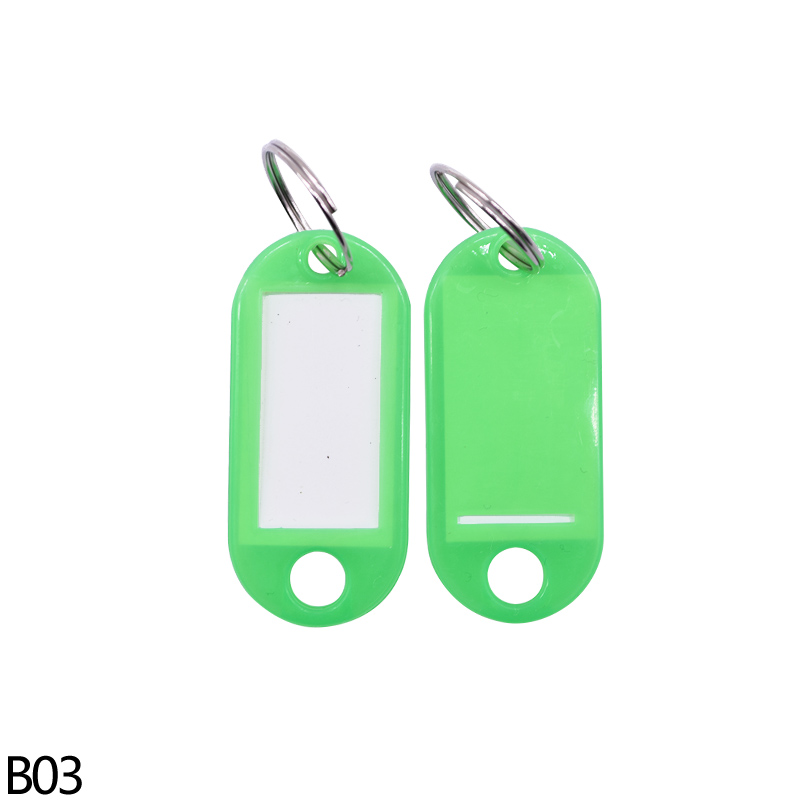 50 stk/parti nøgle id etiket tags plast nøglering nøgle tags id etiket brugerdefineret split ring bagage bagage tags nøglering nøglering nøglekort: B03 grønne