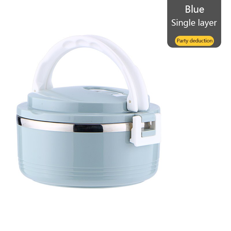 Container Stainless Steel Thermal Lunch Box Layers Sealed Grid Hidden Hand Tableware Students Adult Lunch Box: Square buckle single layer Northern Europe Blue
