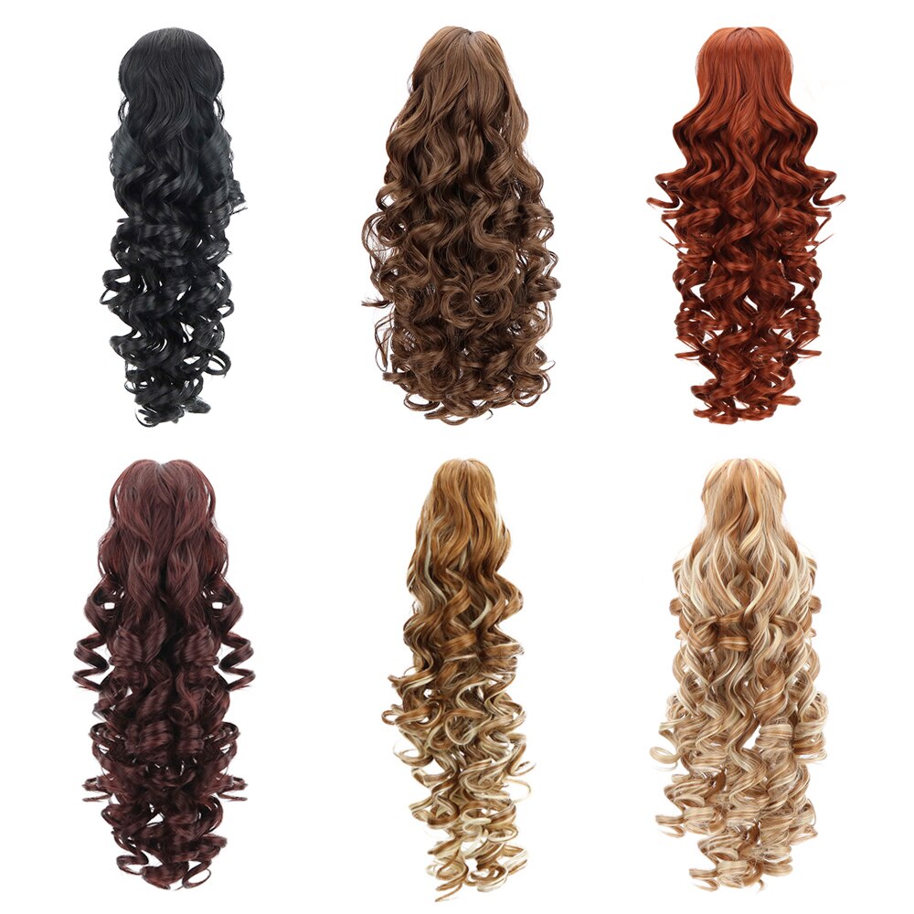 Extension capillaire synthétique 18 pouces, postiche brune naturelle ondulée avec pince à cheveux