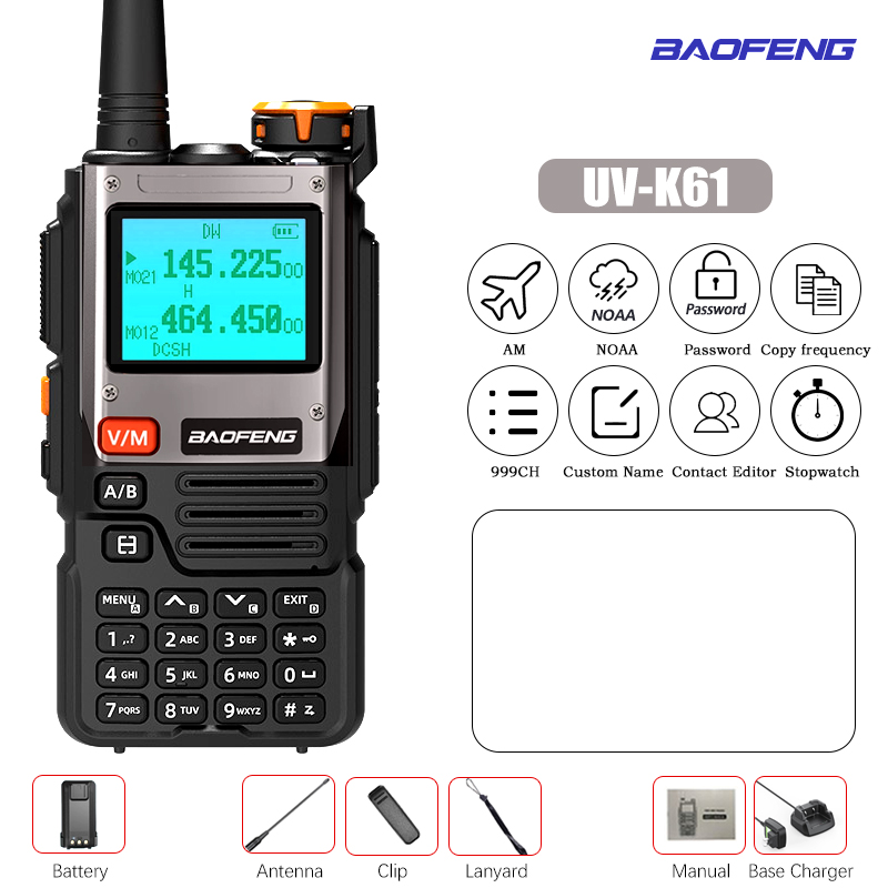 Baofeng-UV-K61 Walkie Talkie, Multi Band, Frequência de cópia sem fio, 999CH, carregador tipo C, UHF, VHF, NOAA, UV-5R, UV K6, K: Azul / American