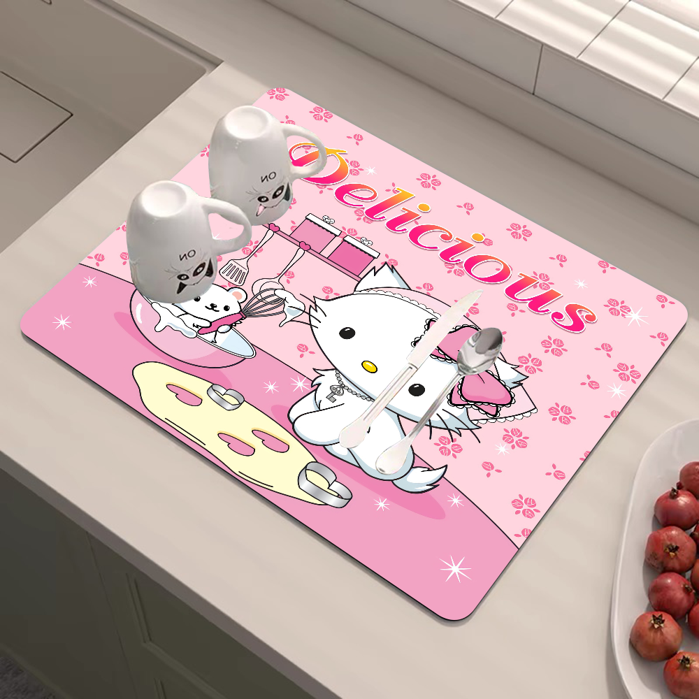 Hello Kitty Printed Dish Drying Mat Super Absorbent Coffee Drain Pad Tableware Quick Dry Rug Kitchen Dinnerware Placemat
