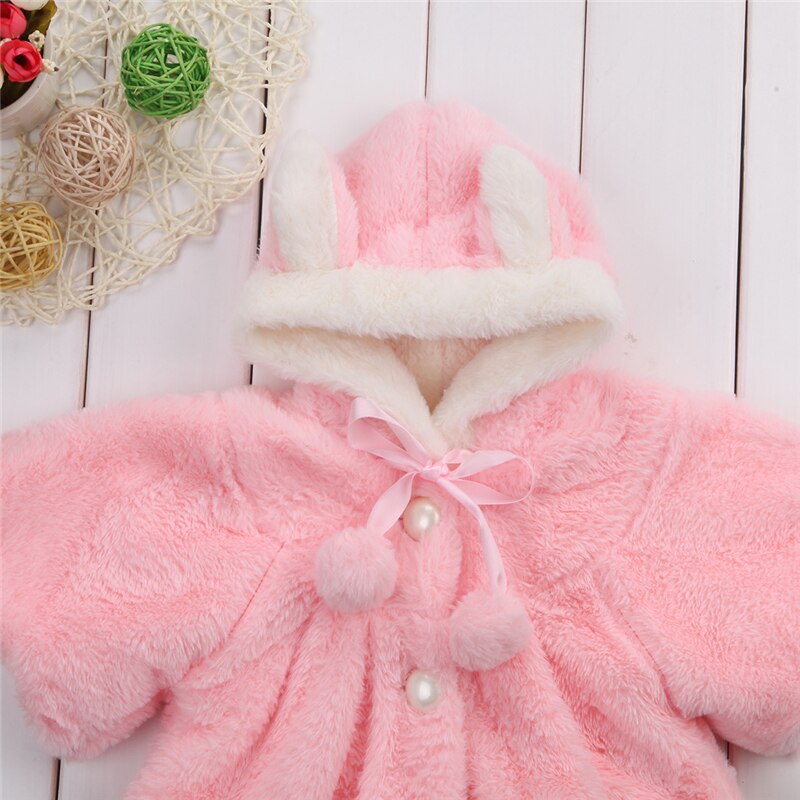 Cute Baby Toddler Girl Warm Fleece Winter 3D Ear Hooded Coat Snowsuits Jacket Cloak Clothes for Girls