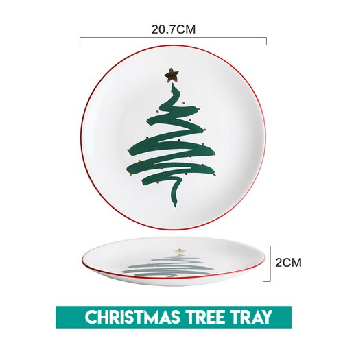 Tasse à café cuillère fourchette couteau | Vaisselle en céramique nordique, bol de vaisselle plaqué or ensembles de plats et d'assiettes, décorations de noël pour la maison: Christmas Tree Plate