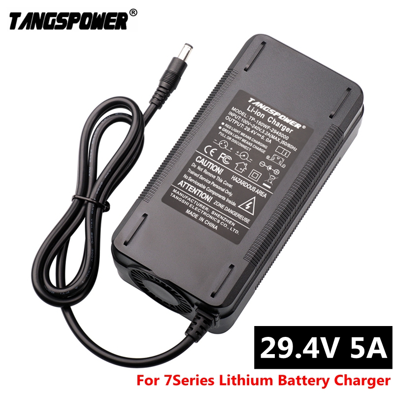 29 4V chargeur 29.4V 5A chargeur de batterie au Lithium pour 24V 7 série Li-ion batterie DC 5.5*2.1MM connecteur avec ventilateur de
