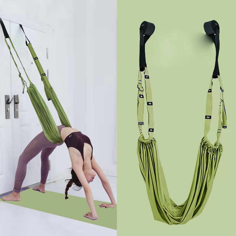 Verstelbare Antenne Yoga Riem Hangmat Swing Stretching Anti-Zwaartekracht Inversie Oefeningen Multilayer Riem Deur Flexibiliteit Trainer: green