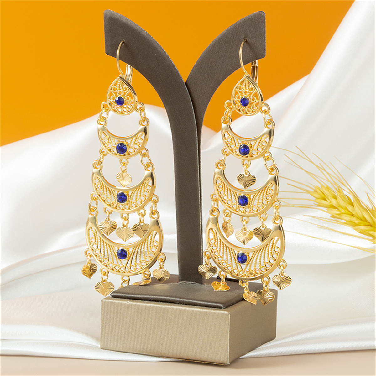Boucles d'oreilles de luxe à pampilles de couleur dorée pour femmes, bijoux de Banquet à la , crochet français,: Vert foncé