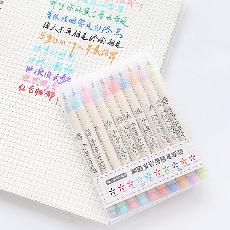 10 kleuren/set art Marker Pen kalligrafie tekening Scrapbooking Ambachten Zachte Borstel Pen Art Marker Pen Voor Briefpapier School levert