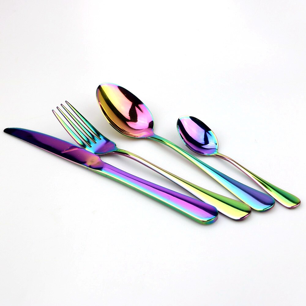 Creatieve Rvs Kleurrijke Bestek Set Regenboog Diner Set Reizen Servies Vork Mes Voor Bruiloft En Hotel 1 Pcs