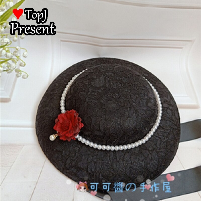 Lolita Hanyang eclectic hat retro linen flat hatGorgeous Hand made hat Ming Hanfu pearl bandage: black 8