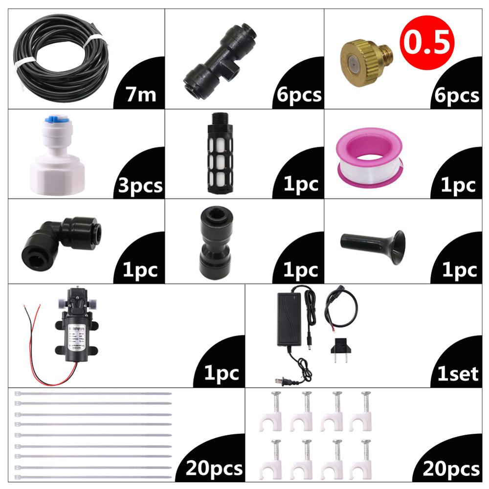 7m/10m/13m/16m/19m Garden Water Mist Cooling System Water Fog Sprayer System For Irrigation Misting For Greenhouse Flowers: 0.5mm Nozzle-7m kit