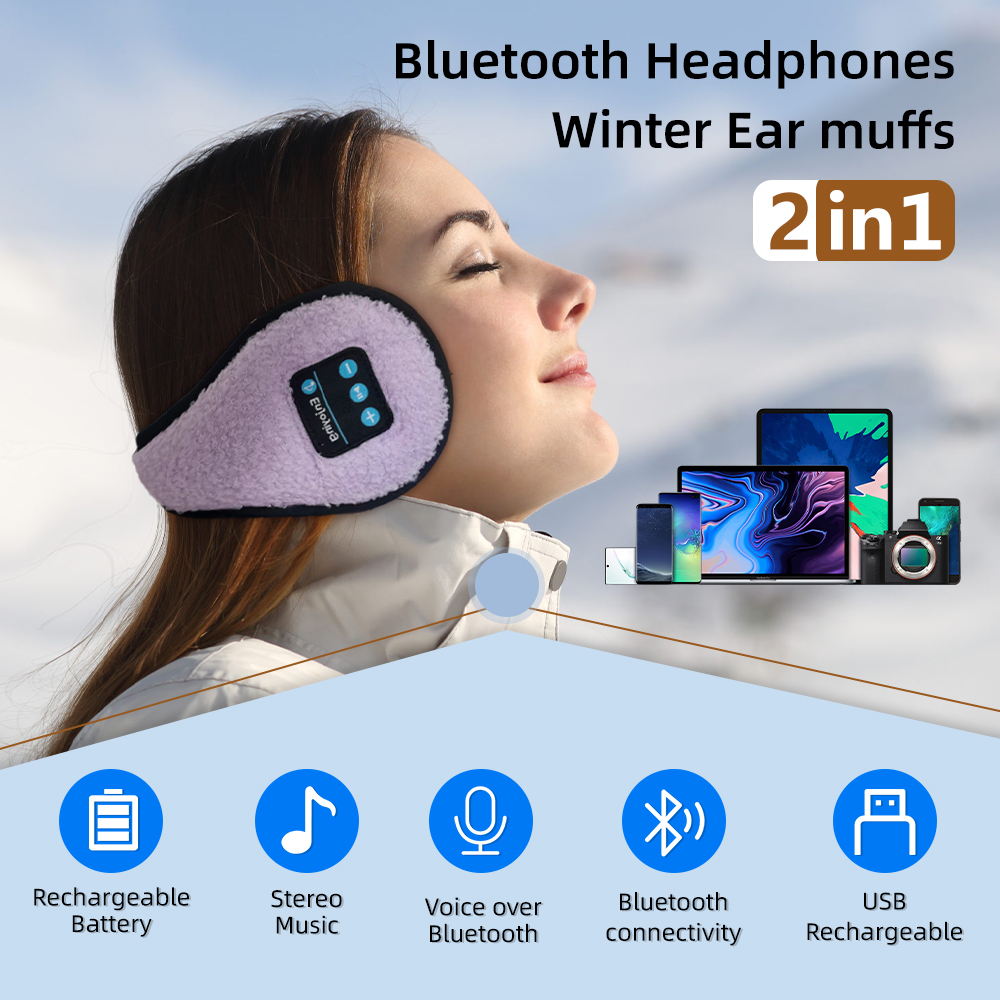 Wireless Adjustable Bluetooth Earmuffs Headphones Winter Ear Warmer with Microphones Women Men Warm Music Ear Muffs