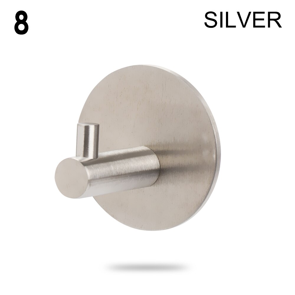 12 Styles Black Silver Hook Wall Towel Hook Stainless Steel Rustproof Strong sticky Hook Hanger for Bathroom Kitchen Hardware: silver8