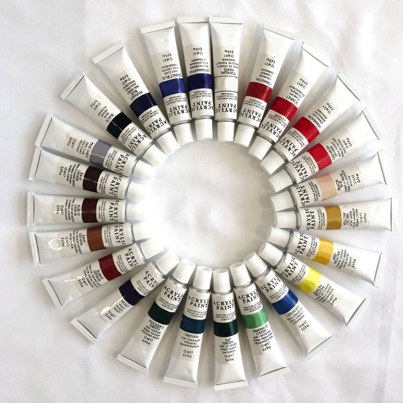 Acrylic Paint Set 24 Color Tubes of 0.4 oz (12 ml) Art Set for Kids Students Painting Canvas