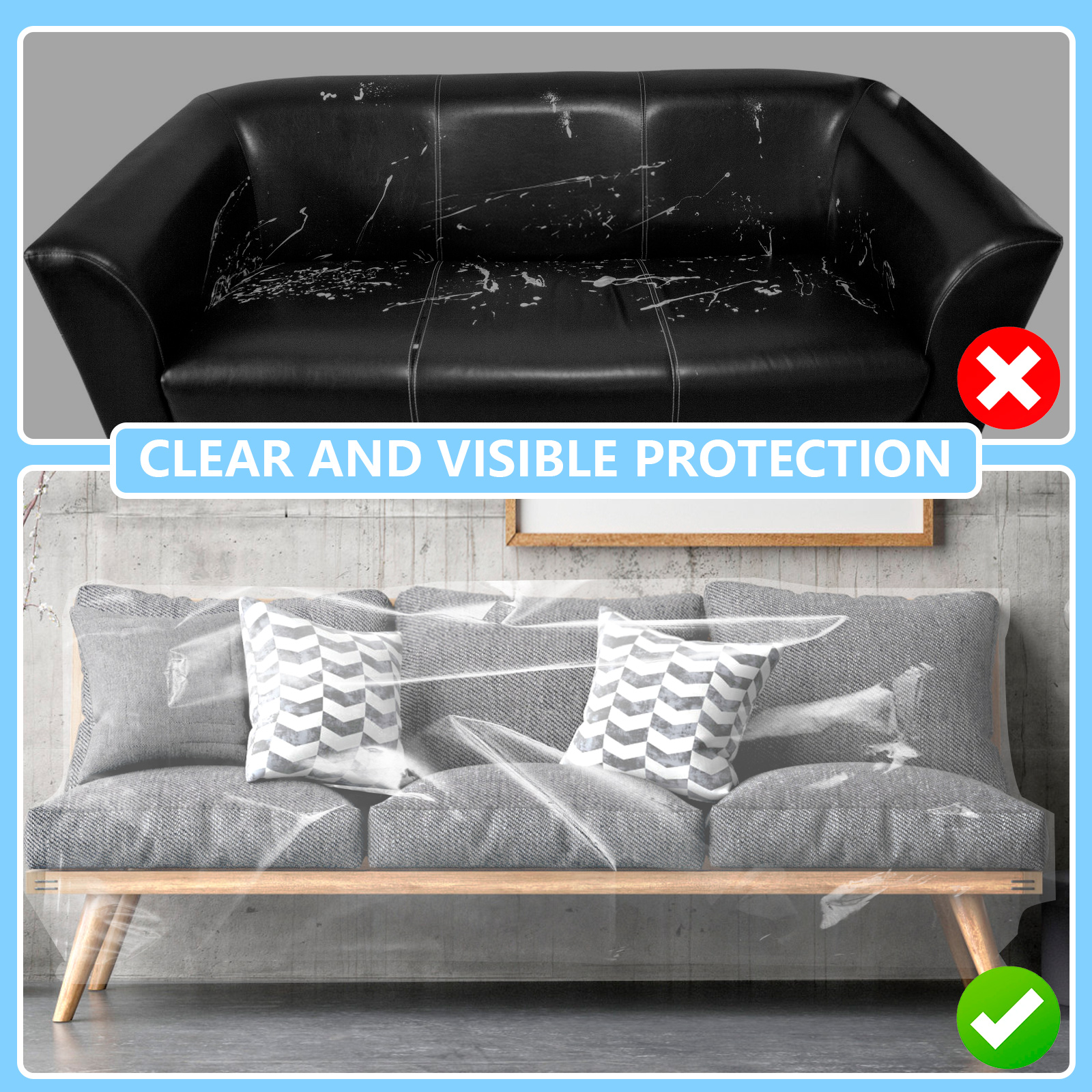 Funda de sofá de plástico para mascotas, cubierta antipolvo impermeable, fundas transparentes de PE para muebles, fundas de sofá para protección contra las garras de perros y gatos