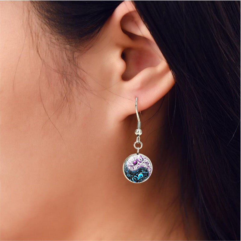 Yin Yang Tai Chi Vlinder Cabochon Glas Hanger Ketting Armband Oorbellen Sieraden Set Totaal 4 Stuks Voor Vrouwen mode