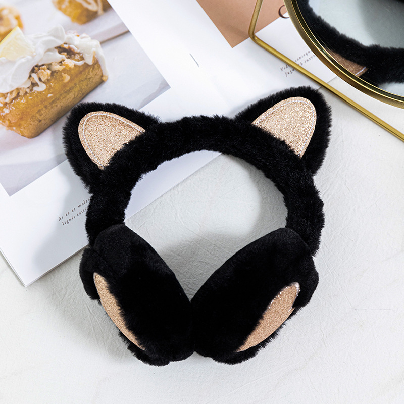 Plush Winter Warm Ear Earmuffs Glitter Cat Ear Warmers Heart Fur Hang Ear Cover for Women Girl Earflap Cold Protection Ear Muffs: Light Grey