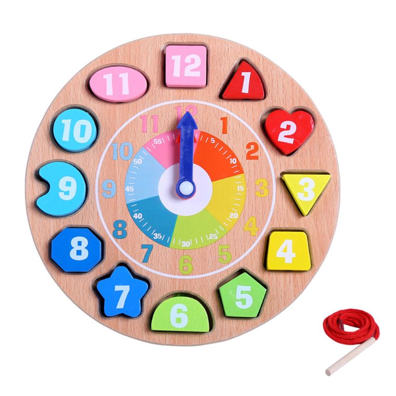 Holz Uhr Pädagogisches Lernen Sortierung Uhr Puzzle Kognition Spielen freundlicher Spielzeug K92D