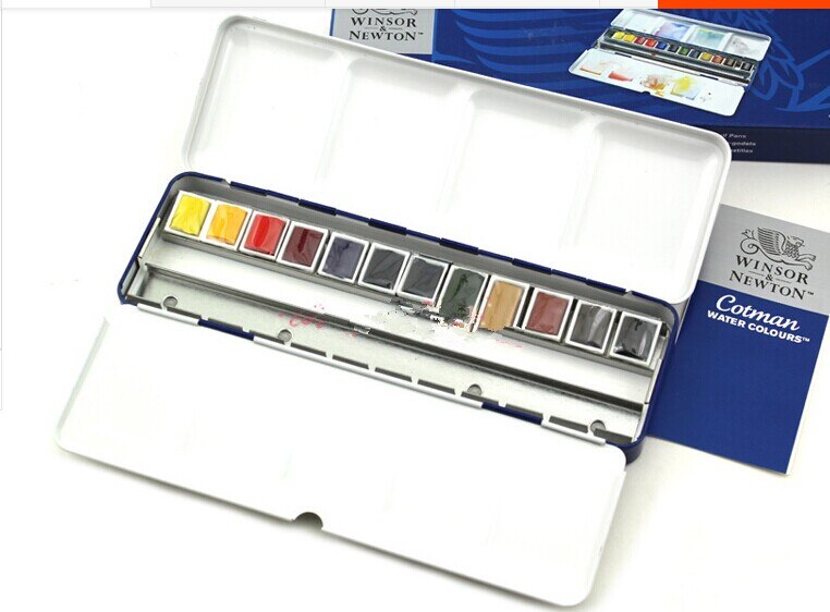 Winsor & Newton Cotman, peinture à l'aquarelle, 8 Mini 16 couleurs, 45 couleurs, Box12 demi-casseroles