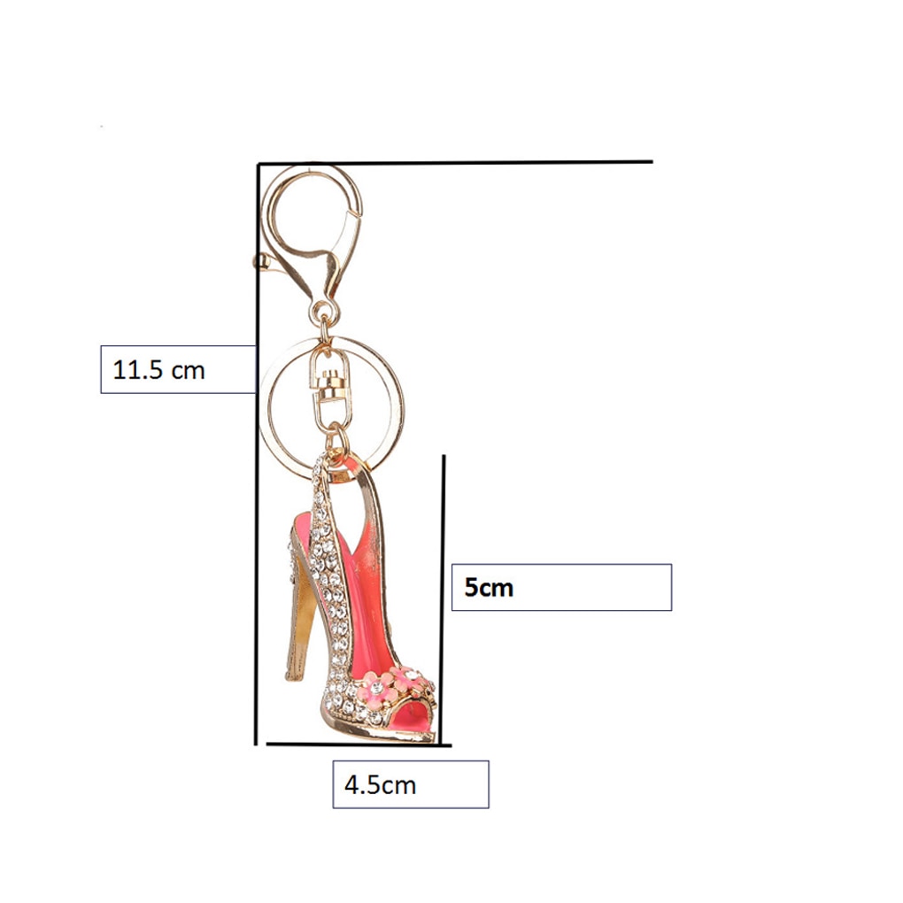 1PC Alloy Key Ring High Heel Shoe Keychain Rhinestone Crystal Purse Car Key Chain Girl Bag Decorative
