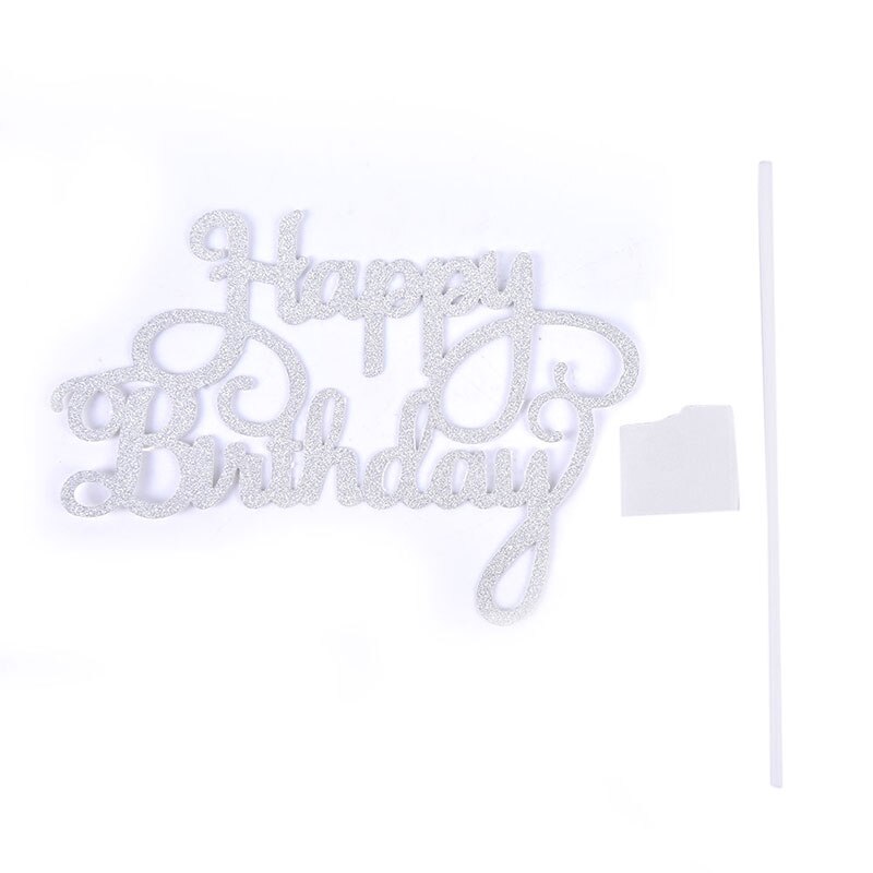 10pcs Glitter Paper Cake Topper Cupcake Birthday Party Happy Birthday Decor: Silver