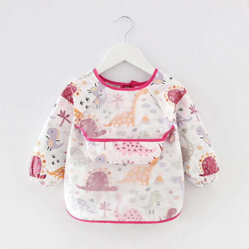 coton bébé bavoirs imperméable enfant manger vêtements enfants manches longues alimentation Smock bavoir bébé tablier Bandana Bebes bavoirs: 5Pink Dinosaur