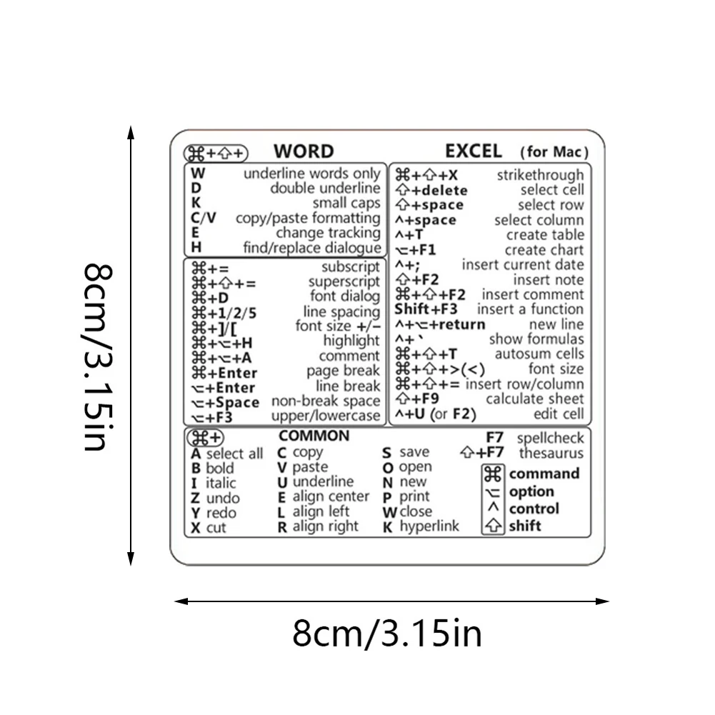 1pc naklejki ze skrótami klawiaturowymi do systemu word, excel, mac os, naklejka ochronna na laptopa z grafiką i literami: Brązowy