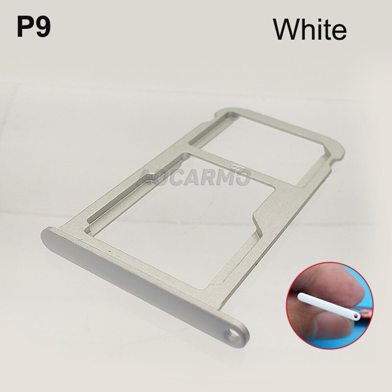 Aocarmo SD MicroSD Holder Nano Sim Card Tray Slot For Huawei P9 EVA-AL00 P9 Lite Replacement Part: P9 White