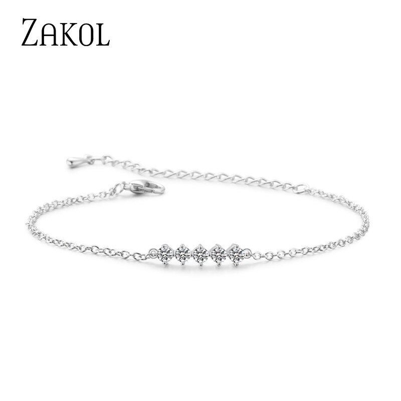 ZAKOL Round Micro Mosaic Cubic Zirconia Rose Gold Color Tennis Bracelet Jewelry Crystal FSBP2043