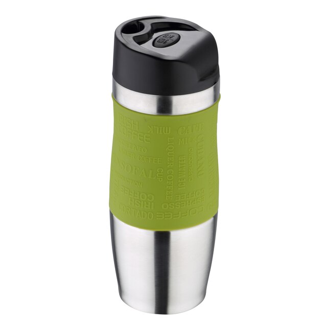 Bergner – thermos de voyage en acier inoxydable, double paroi, bouton d&#39;ouverture et de fermeture parfait, enveloppe en silicone, prise confortable et sûre, 400ML, résistance et durabilité, bouteille, Thermo café: green
