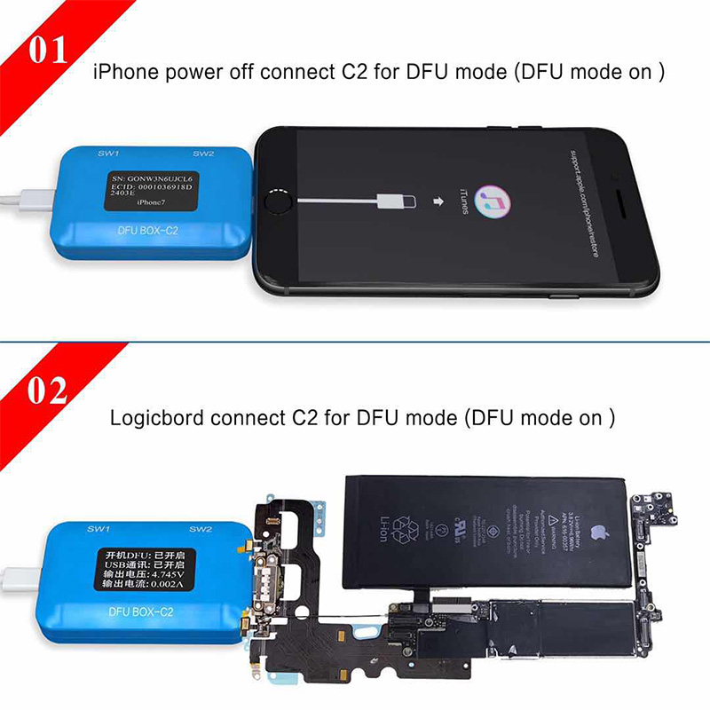 Jc dfu box -c2 4 in 1 telefongendannelse programmør én knap boot kontrol linje sn/ecid læser usb strøm/spændings detektor jc  c2