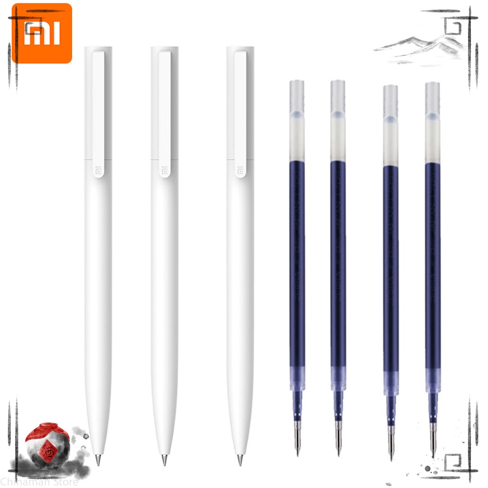 Original Xiaomi Mi Gel Pen MI Pen 9.5mm No Cap Bullet Black Pen PREMEC Smooth Switzerland Refill MiKuni Japan OEM Black Blue Ink