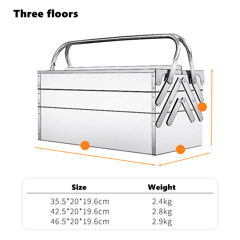 Upgrade Stainless Steel Tools Box Complete Toolbox Metal Side-opening Double-handle Storage Folding Tool Storage