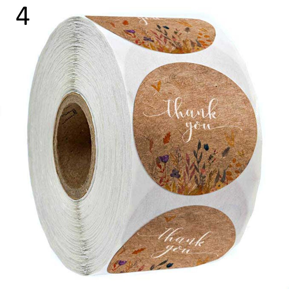 500 Labels/roll Kraft Round Flower Thank You Stickers Labels Scrapbooking Stickers for DIY Crafts Package Stationery Sticker: 4