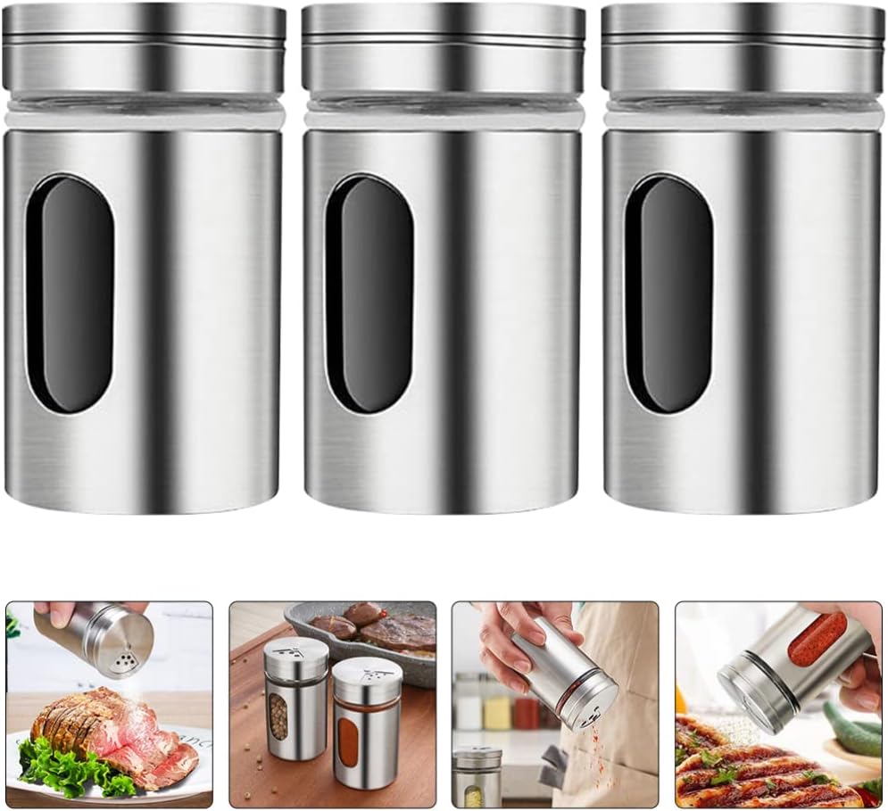 Tarro de condimentos multiusos, salero y azúcar de acero inoxidable con cubierta giratoria, contenedor de botella de especias y condimentos, utensilio de cocina