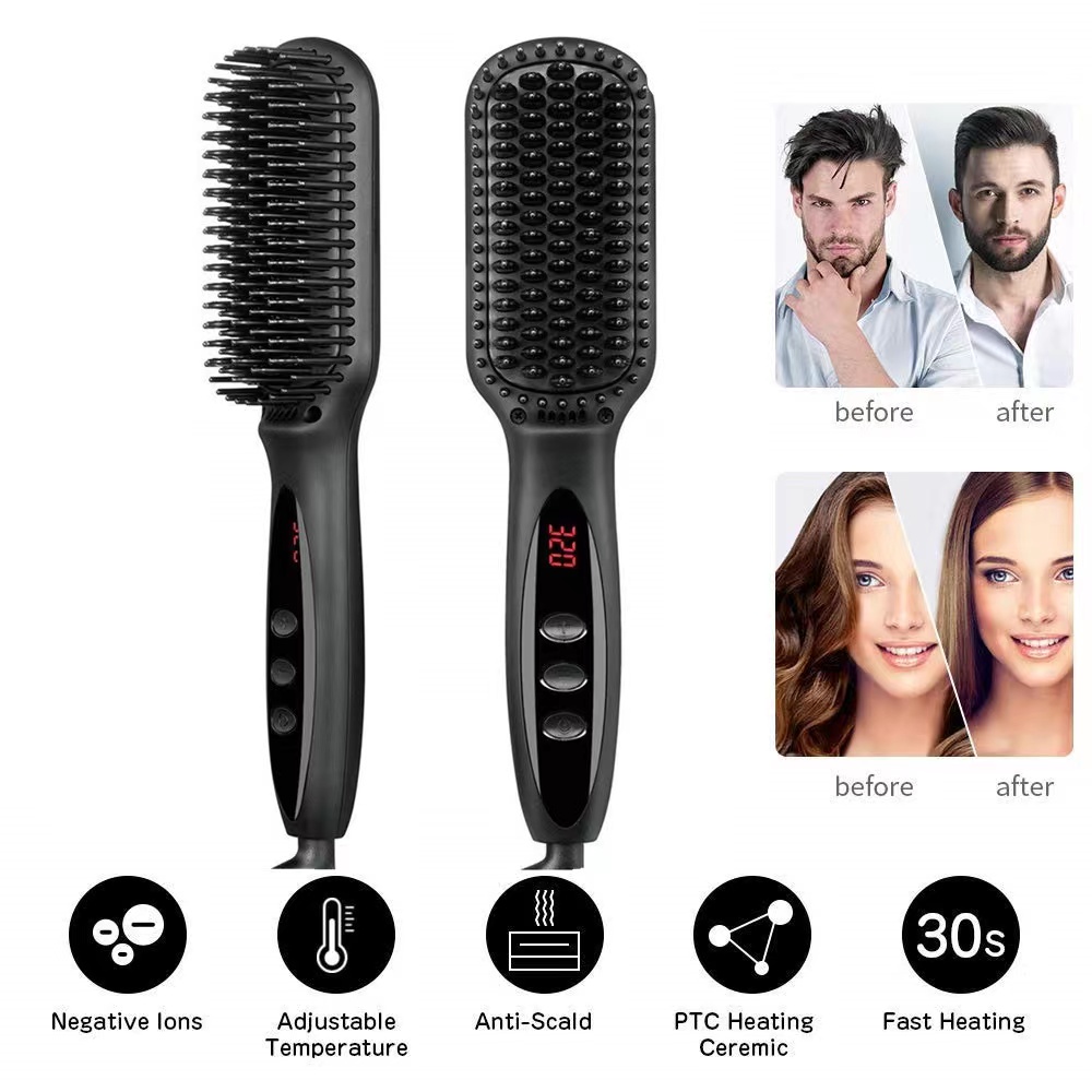 Cepillos eléctricos para el cabello, peine , multifuncional, alisador de barba para hombres, alisador de pelo, cepillo de barba con pantalla Lcd
