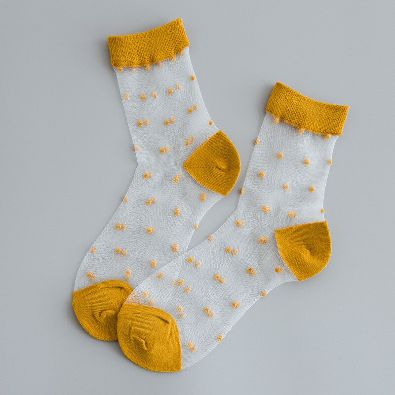 Calcetines transparentes de estilo japonés para mujer, medias cortas de seda de cristal de lunares Vintage, Harajuku coreano, ropa de calle de verano: YELLOW