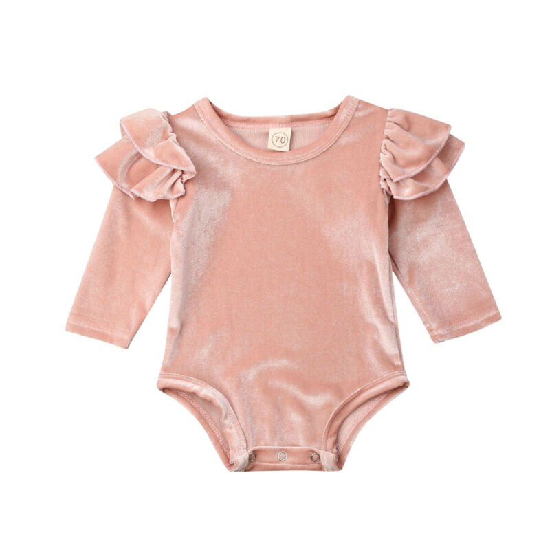 Herfst Pasgeboren Baby Meisje Jongens Fluwelen Bodysuits Fly Mouwen Roze Warm Jumpsuit One-Stukken Kleding