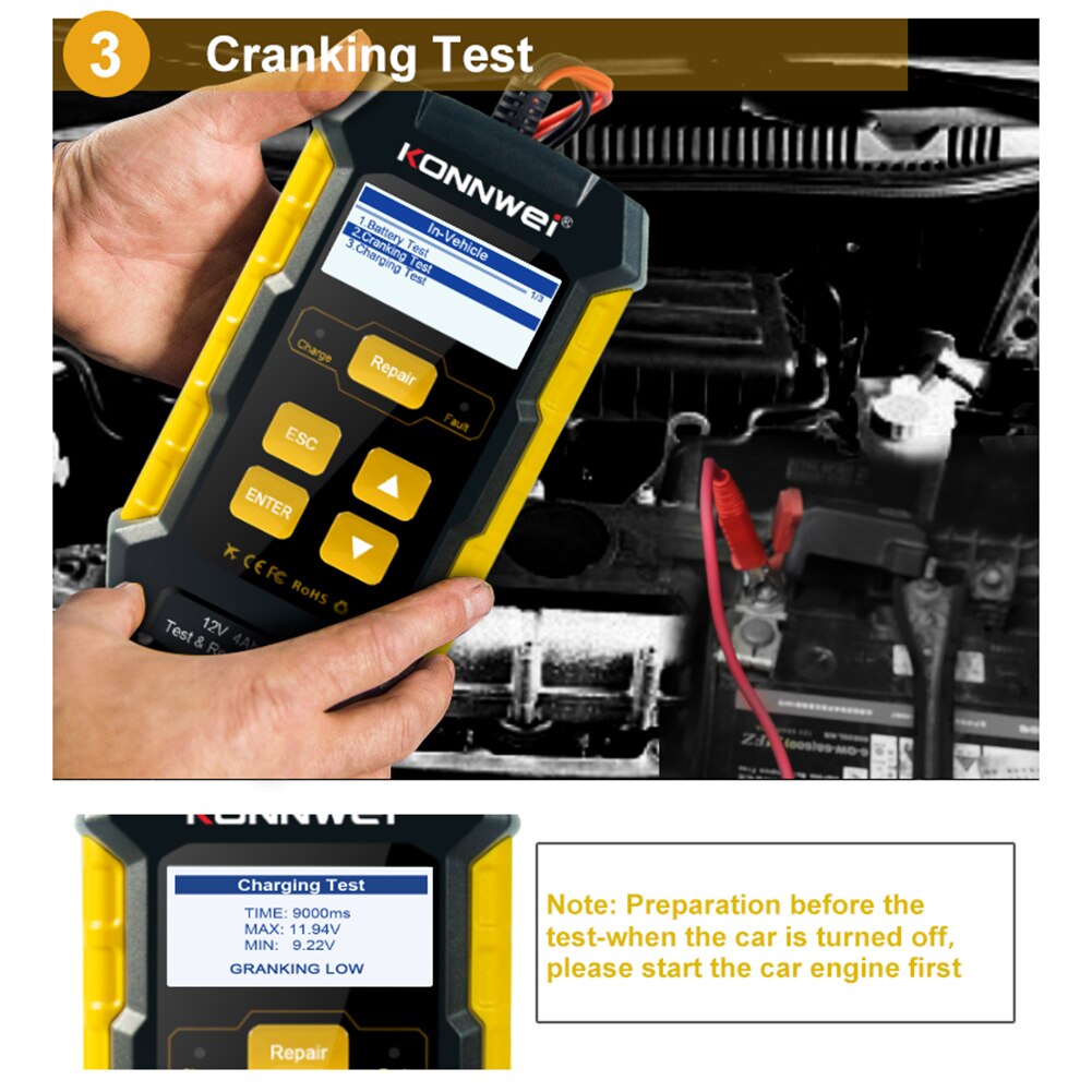 KONNWEI-cargador y probador de batería de coche KW510, 12V, 6A, totalmente automático, reparación de pulso de potencia, pantalla LCD Digital