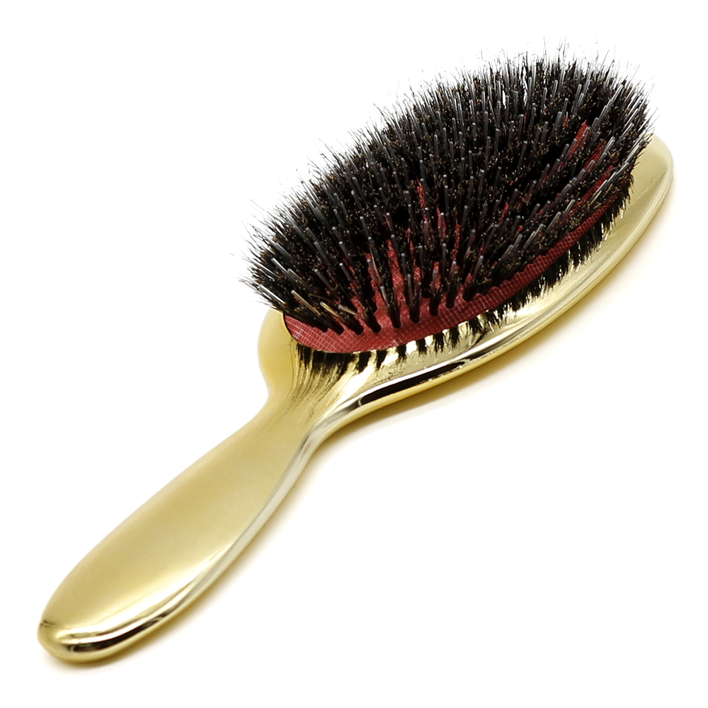 Pure Varkenshaar Paddle Borstel Antistatische Salon Ovale Haar Borstel Met Air Tas Borstels Kam In Zilver en Goud: Gold