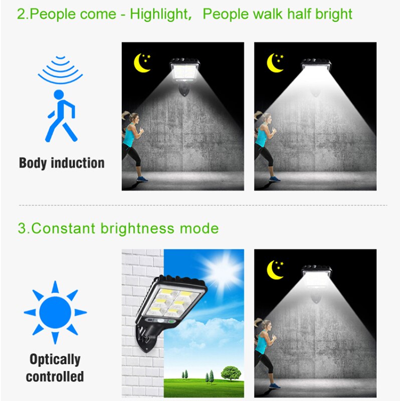 Solar Led Straatverlichting Outdoor Solar Lamp Cob Waterdichte Motion Sensor Beveiliging Verlichting Met Afstandsbediening Voor Huis Tuin Patio Path