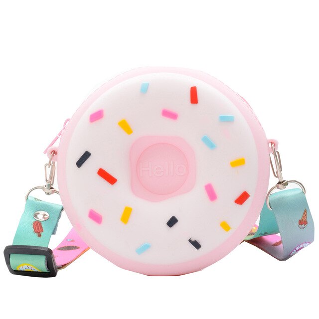 1Pcs Donut Kinderen Bag Leuke Kinderen Portemonnee Wilde Jongens Meisjes Messenger Bag Silicone Kinderen Bag Kids jaar: Pink