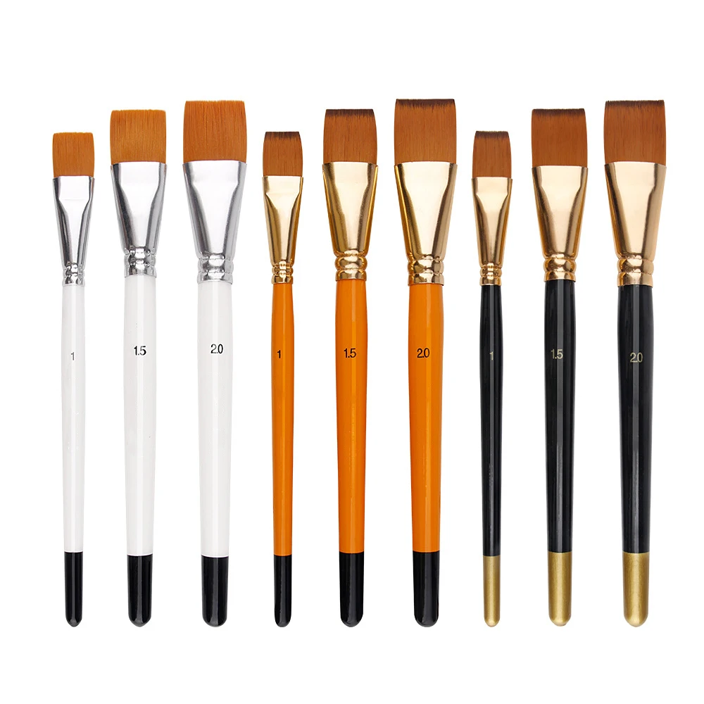 pincel para pintura al óleo, 3 uds., cabeza plana grande, juego de varillas cortas de 3 colores, pincel de acuarela para pintura de pelo de nailon, suministros de arte acrílico para estudiantes
