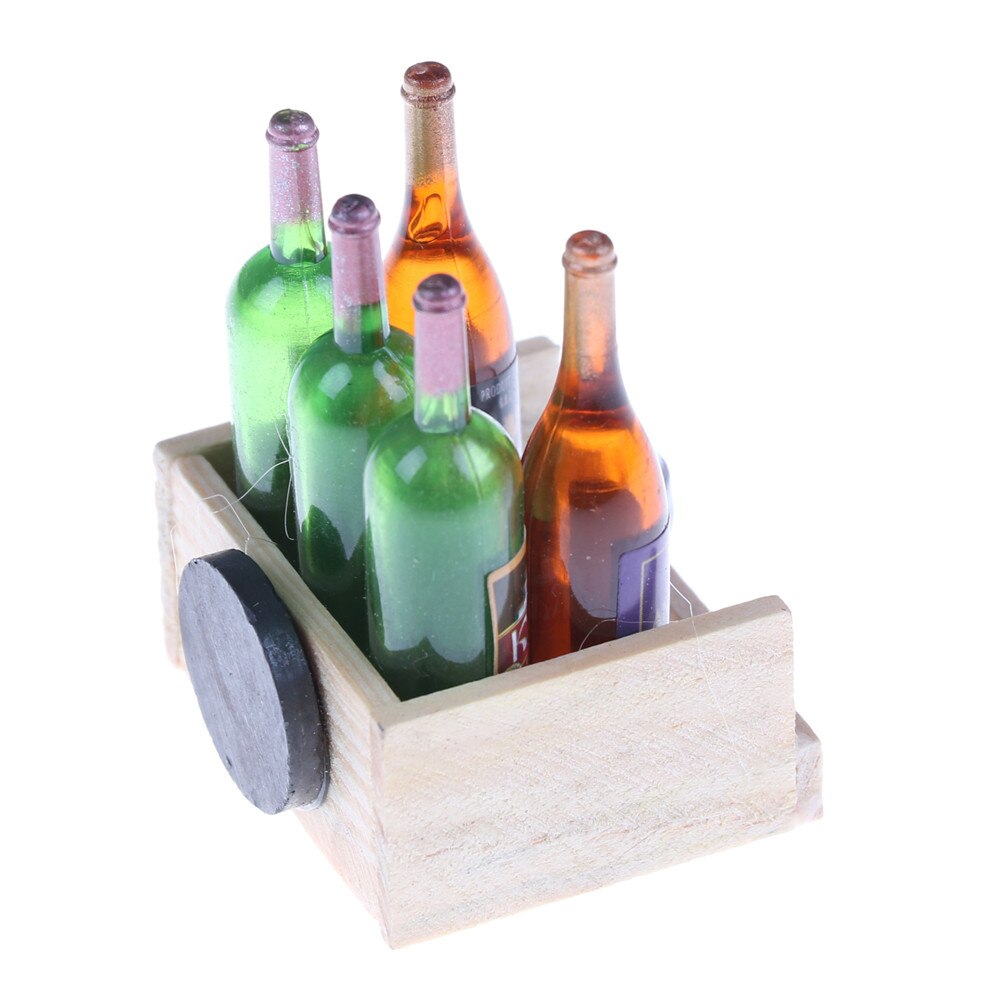 1einstellen Miniatur Wein Saft Flaschen Tasse Holz Gestell 1:12 Puppenhaus Trinken Modell Küche Möbel Spielzeug